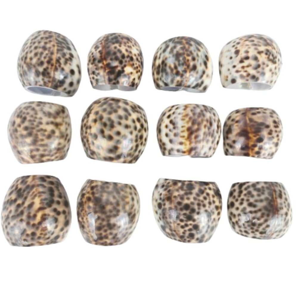 Set of 12 Cowrie Tiger Shell Napkin Rings Natural Seashell Table Decor Tableware